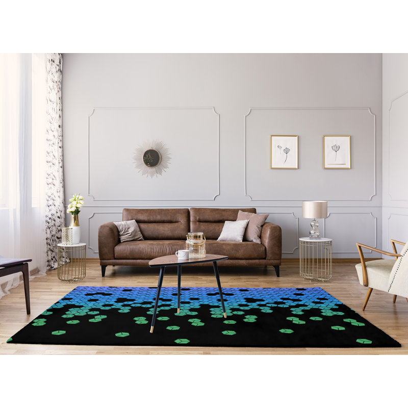 Tapis à cubes bleu/noir culbuté, Rectangle 9 pi x 12 pi