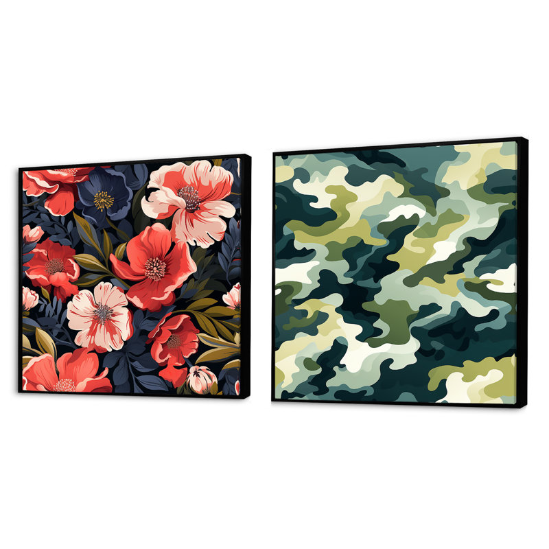 Heredia - Ensemble de 2 collages carrés abstraits, Cadre flottant noir, H 16 po x l 33 po