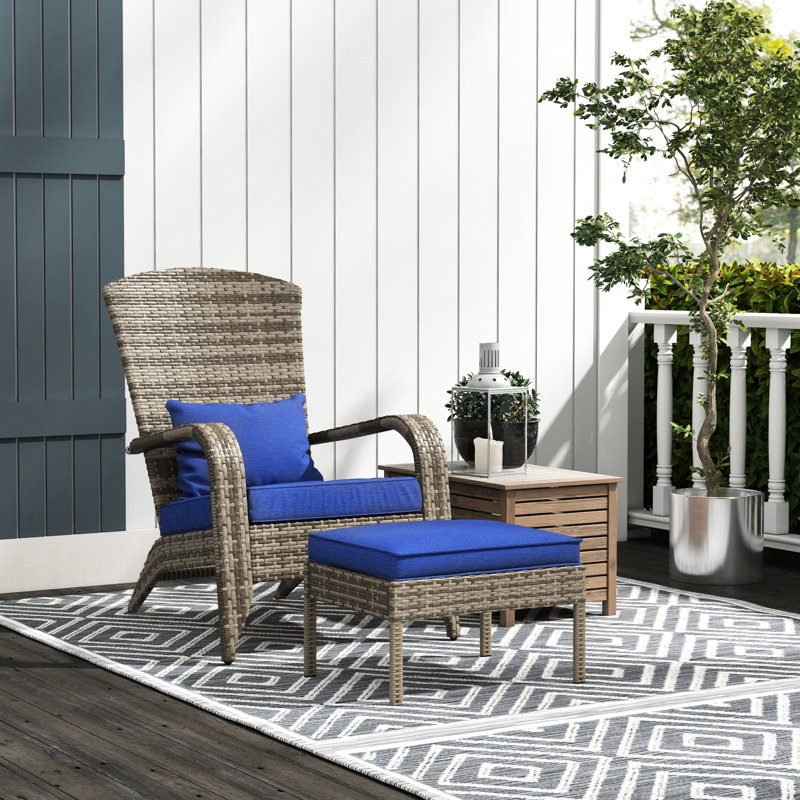 Chaise et fauteuil rembourré bleu foncé pour terrasse, cour, cour avant, jardin, patio et haut dossier avec grand siège