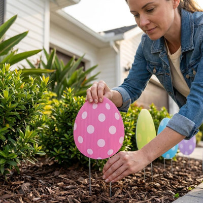 18 Piece Easter Egg Pathway Markers, Includes Metal Stakes