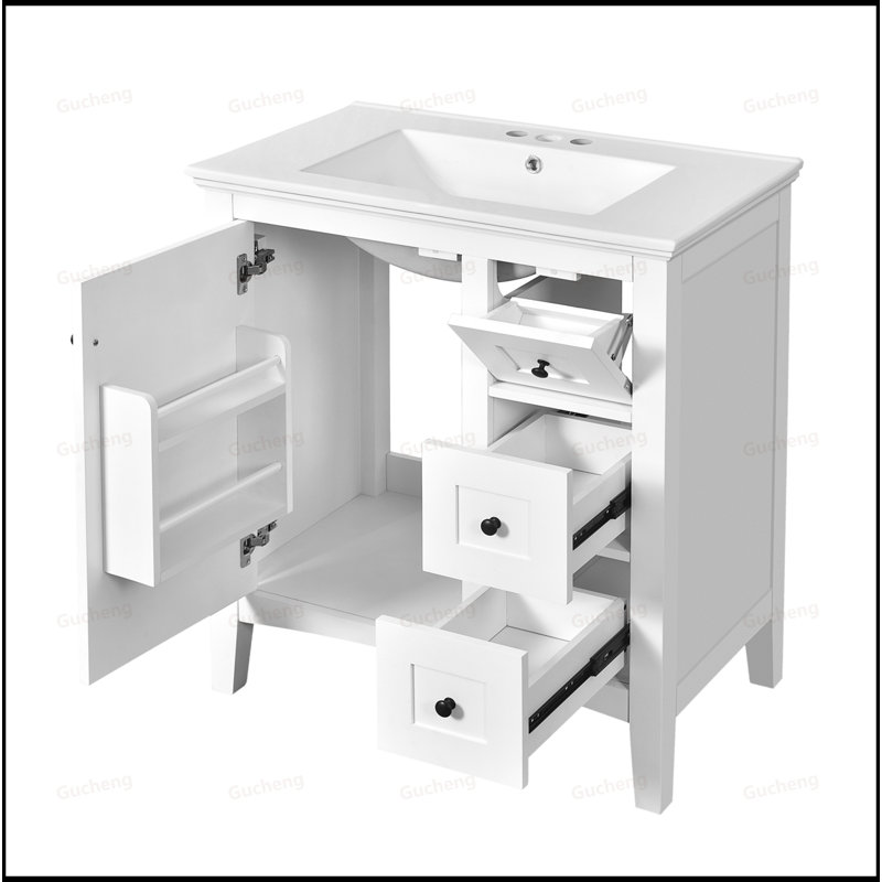 Meuble-lavabo 30 po avec tiroirs, Blanc/Noir