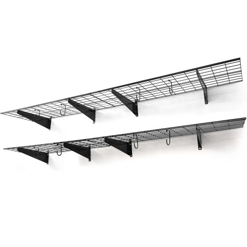 Étagère de garage CAPHAUS, tablettes murales de garage de P 18 po avec 4 crochets à vélo, noir / blanc, Noir