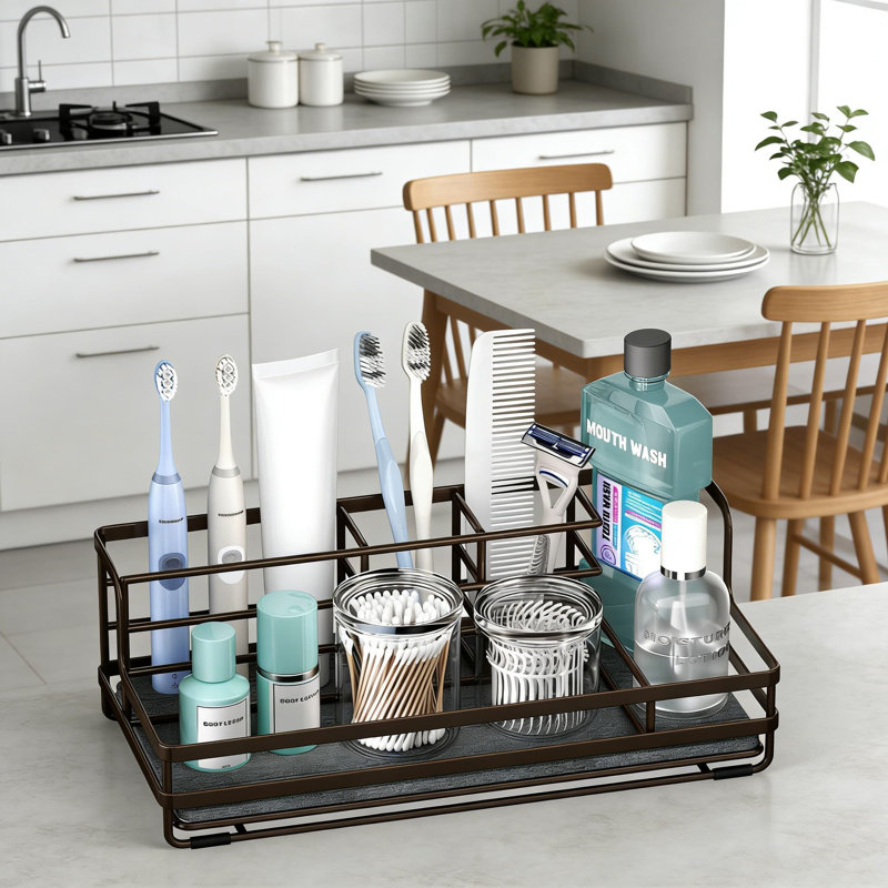 Porte-brosse à dents à séchage automatique avec tapis en diatomite, organisateur de comptoir de salle de bain en acier inoxydable à 5 compartiments pour le rangement de la brosse à dents électrique et des articles de toilette