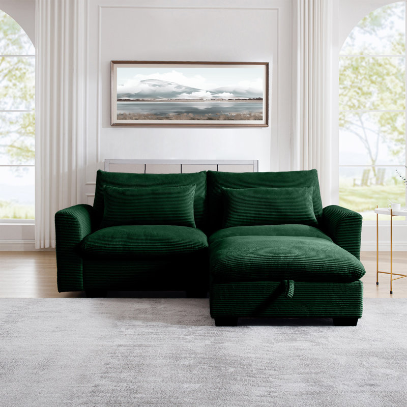 Karaka Corduroy L-Shaped Sectional, Green Corduroy