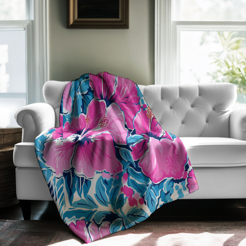 Floral Hibiscus - couverture de qualité supérieure 1 pièce, Grand lit