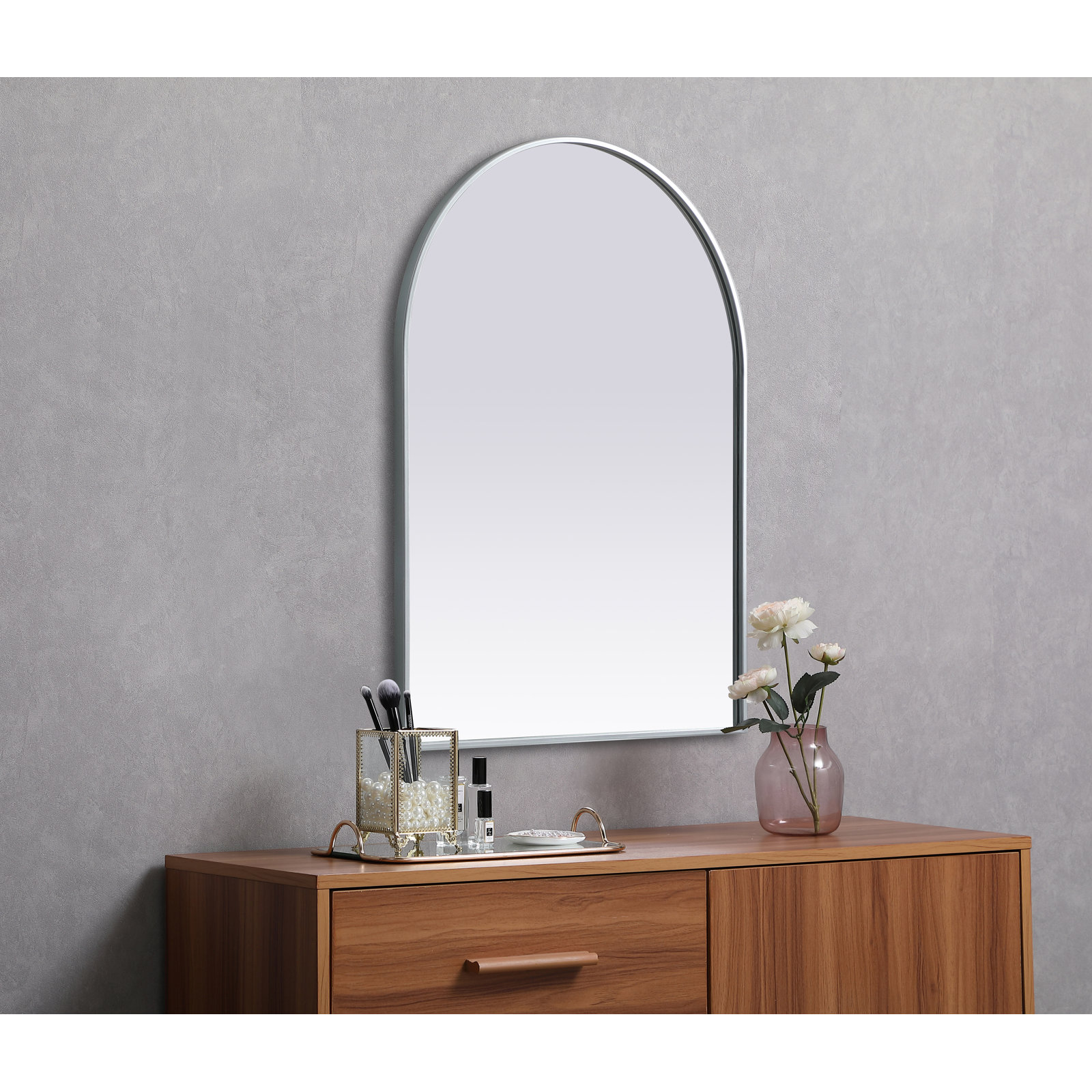 Sabine Metal Arch Wall Mirror, Silver, 36" x 27"