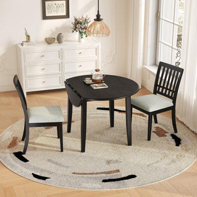 Ensemble de table de salle à manger 3 pièces pour 2 personnes, 1 table de salle à manger pliante en bois + 2 chaises rembourrées, conception compacte pour petits appartements et salles à manger - noir