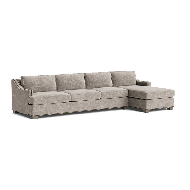 Upholstered Sectional, Antique Brass, Vintage Chenille - Mink, Driftwood