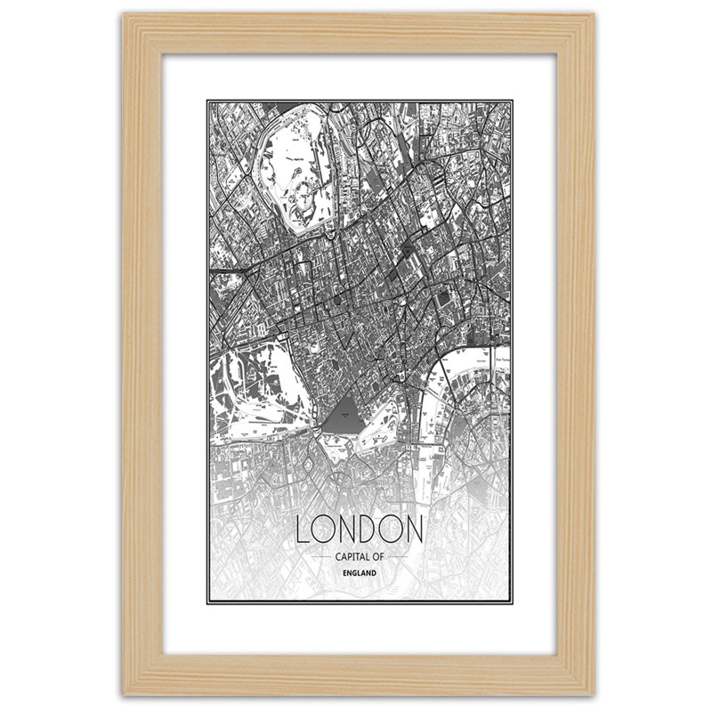 Plan Of The City Of London - Single Picture Frame Print, Tan, 100cm H x 70cm W