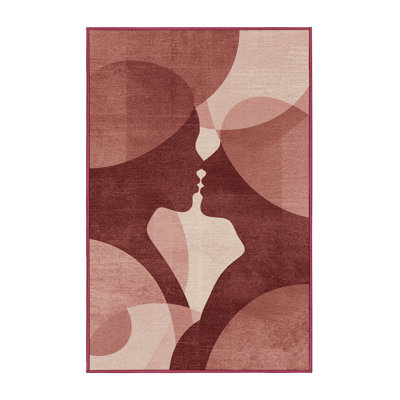 Machine Washable Adamek Valentines Modern & Contemporary Abstract Rug in Pink – Rose Binding