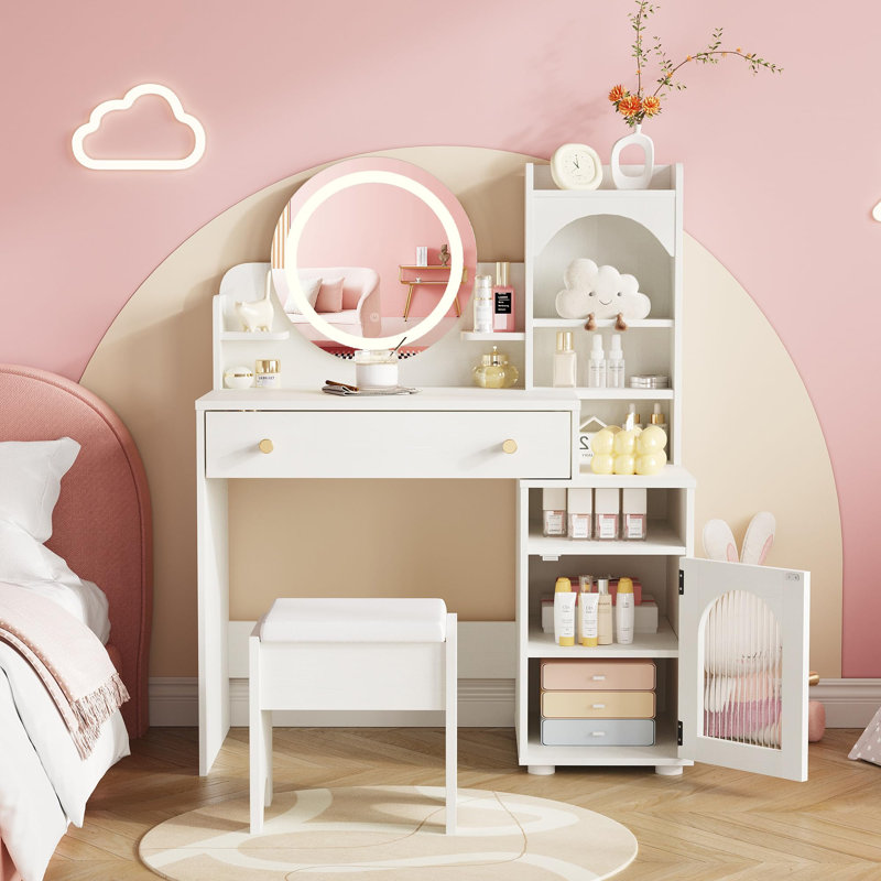 Vanity Desk With Mirror And Lights, White