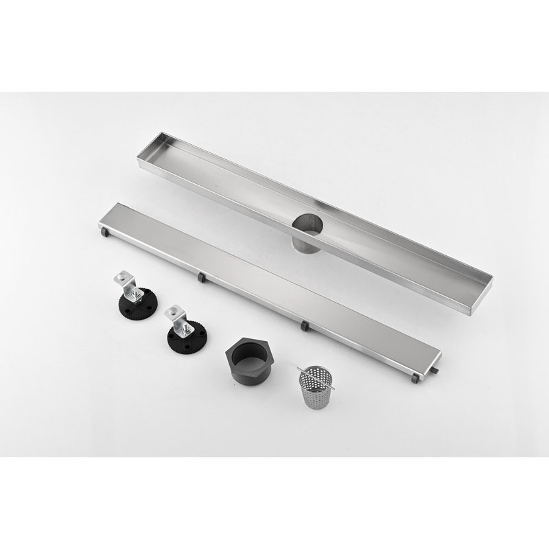 Drain de douche linéaire 32 pouces avec couvercle amovible, drain de plancher de douche en acier inoxydable 304 avec crépine et pieds niveleurs