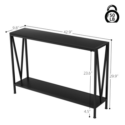 120x25x76cm Industrial Console Table with Shelf, Narrow Sofa Table