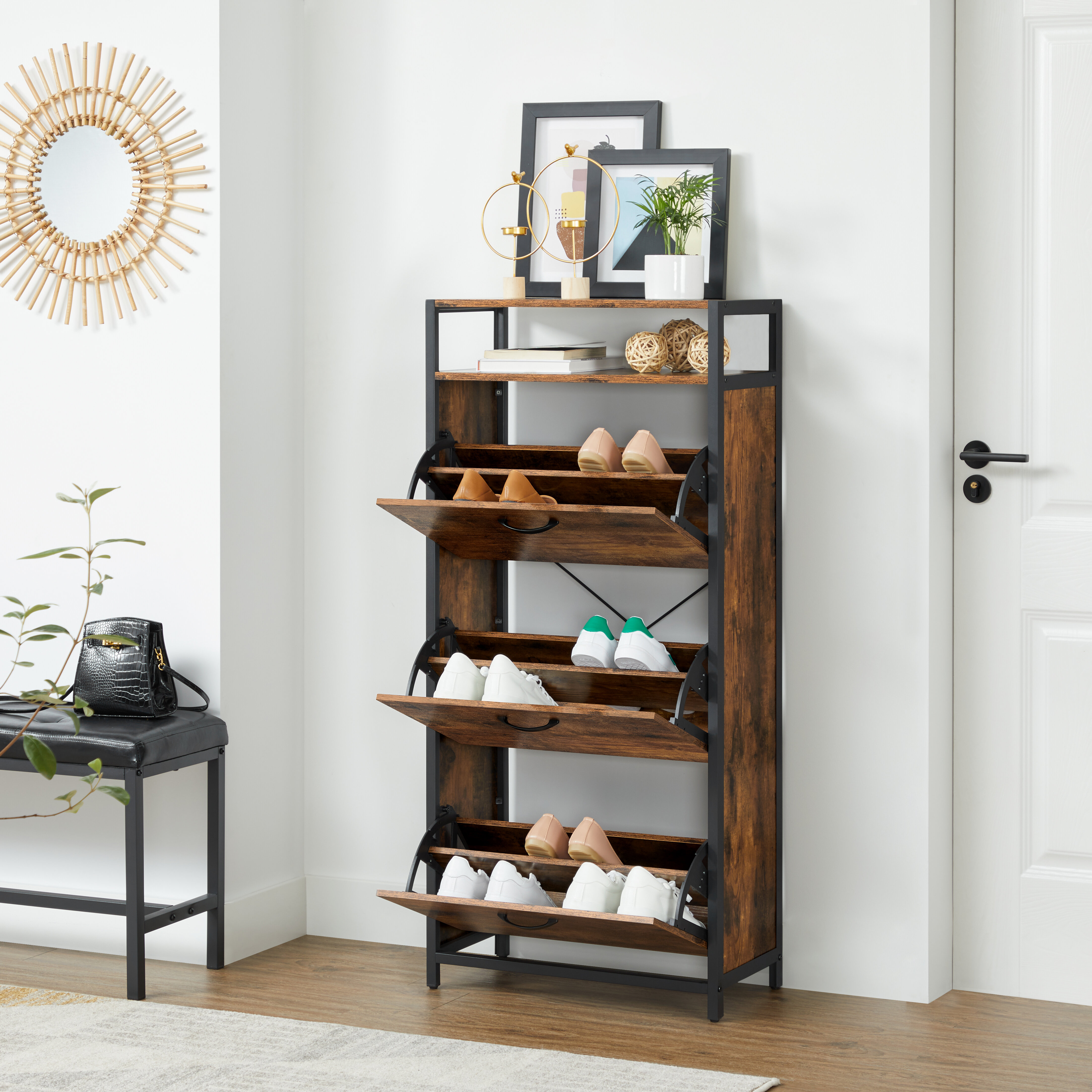Shoe Rack for Entryway Metal Shoe Racks with Boots Storage for 18