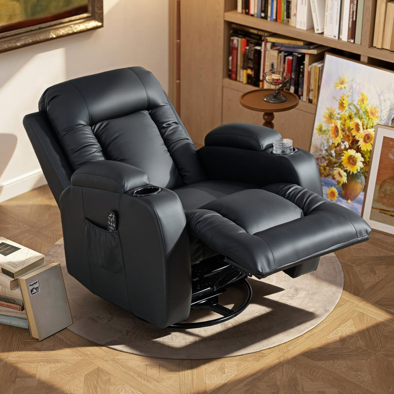 82cm Wide Swivel, Black Faux Leather