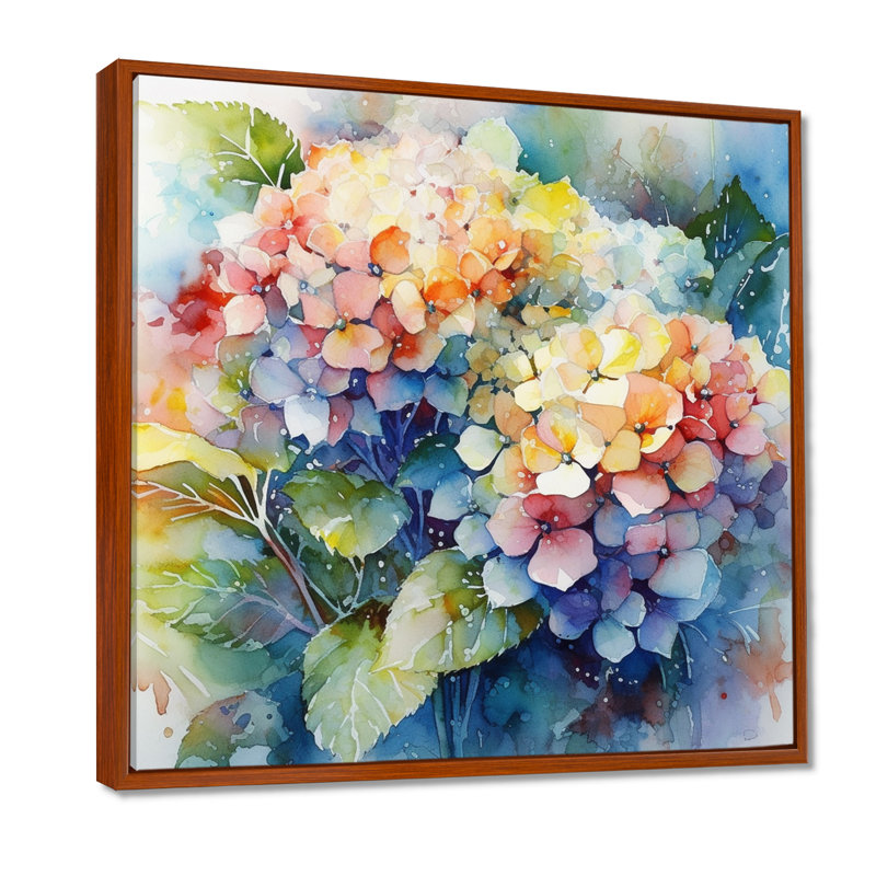 «Blue Green Hydreangea», reproduction d'art sur toile, H 36 po x l 36 po x P 1,5 po, Cadre flottant brun