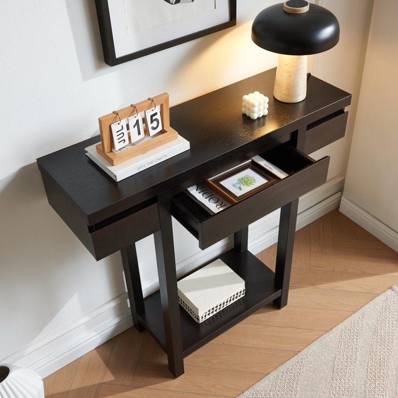 Entryway Hallway Console Table With One Drawer One Shelf Wooden Leg Frame Handleless Design