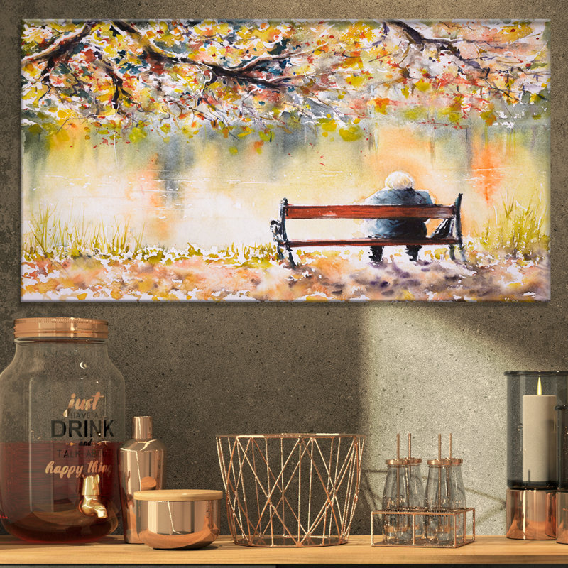 Reproduction d’art graphique sur toile tendue woman assis sur un banc, H 16 po x l 32 po x P 1 po