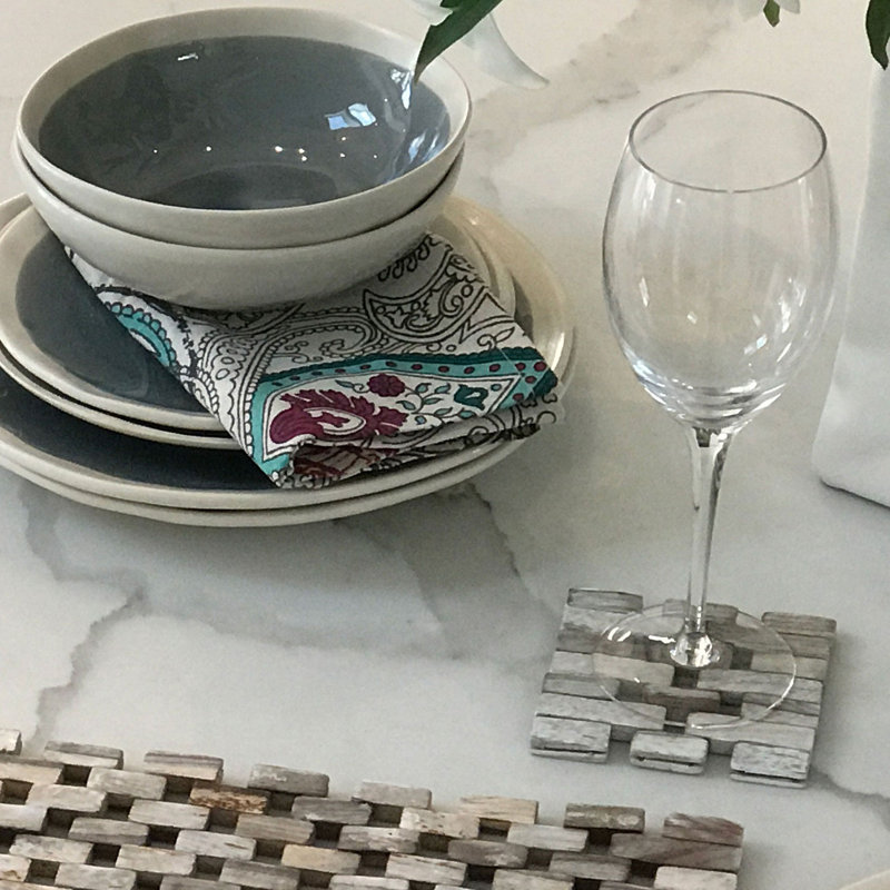 Ensemble de sous-verres recyclé teck, Bois de rose avec finition blanchie