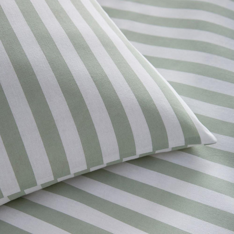 Cotton Blend Striped Duvet Cover Set, Sage, King