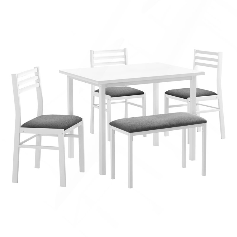 Ensemble de salle à manger 5 pièces, contemporain, rectangulaire, en bois blanc, meubles de salle à manger, Blanc, Gris