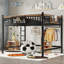Loft Bed With Ladders, Metal Loft Bed With Storage Shelves And Bookshelf, No Box Spring Needed And Chic Design, Black-2129324454