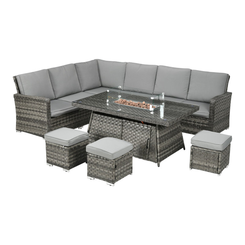 134cm Wide Outdoor L-Shaped Patio Sectional Set with Cushions
