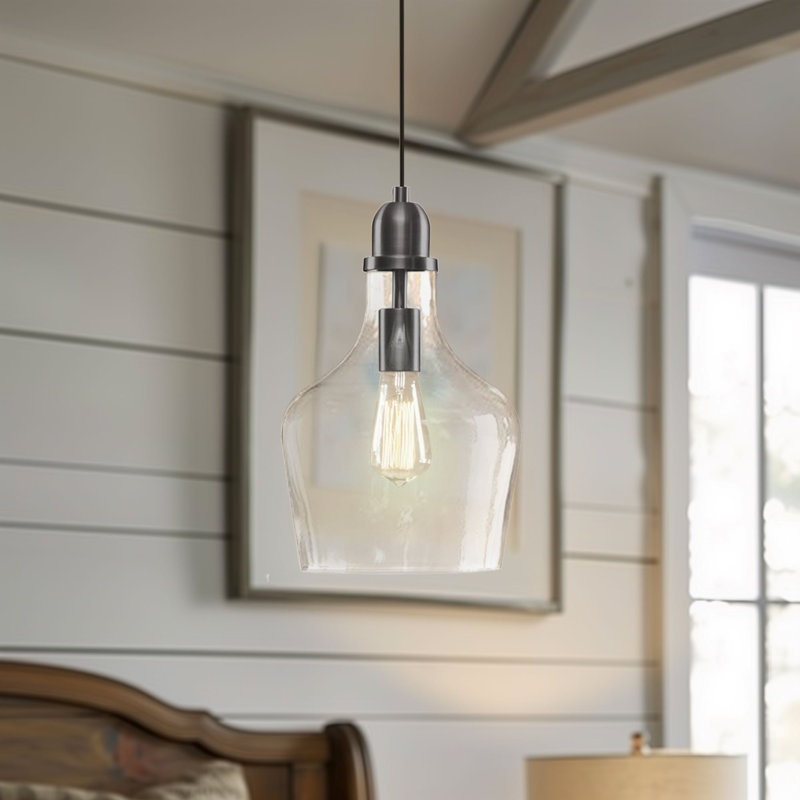 Luminaire suspendu en verre Bartola, Bronze, Transparent, H 14,5 po x l 9 po x P 9 po