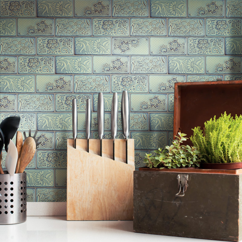 Antic Feelings 3" x 6" Ceramic Patterned Subway Tile, Feelings Aguamarina