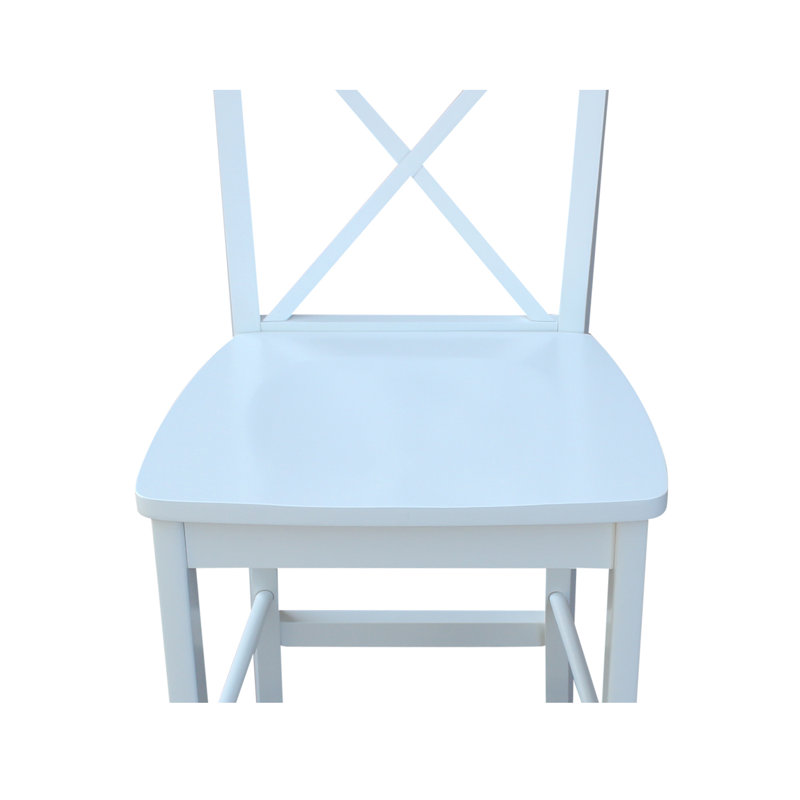 Tabouret de bar en bois massif Guzik, Blanc, Tabouret de bar (siège d'une hauteur de 29 po)