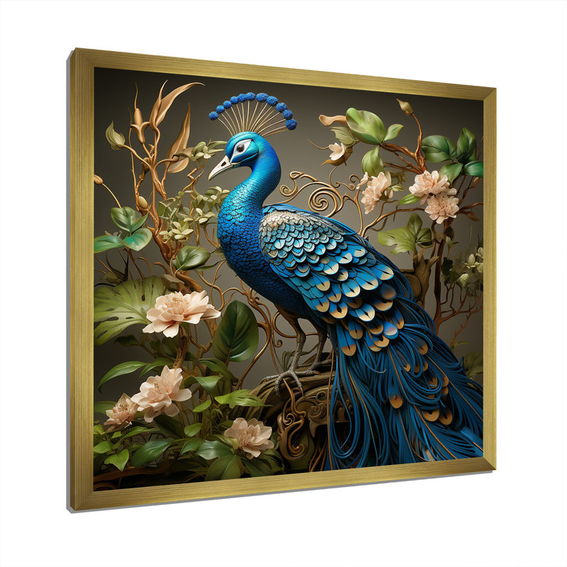 Peacocks Graceful Elegance IV - paon, reproduction d'art sur toile, Cadre photo noir, H 16 po x l 16 po