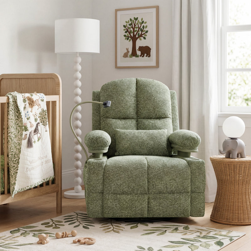 38.9" Power Swivel Nursery Glider With HugAssist Armrest,  Storage & Baby-Safe (BPA-Free), Green