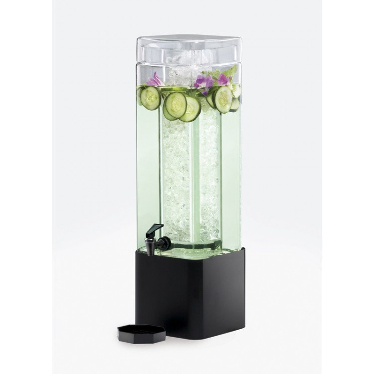 Mission 3 Gallon Square Acrylic Beverage Dispenser with Black Metal Base and Ice Chamber