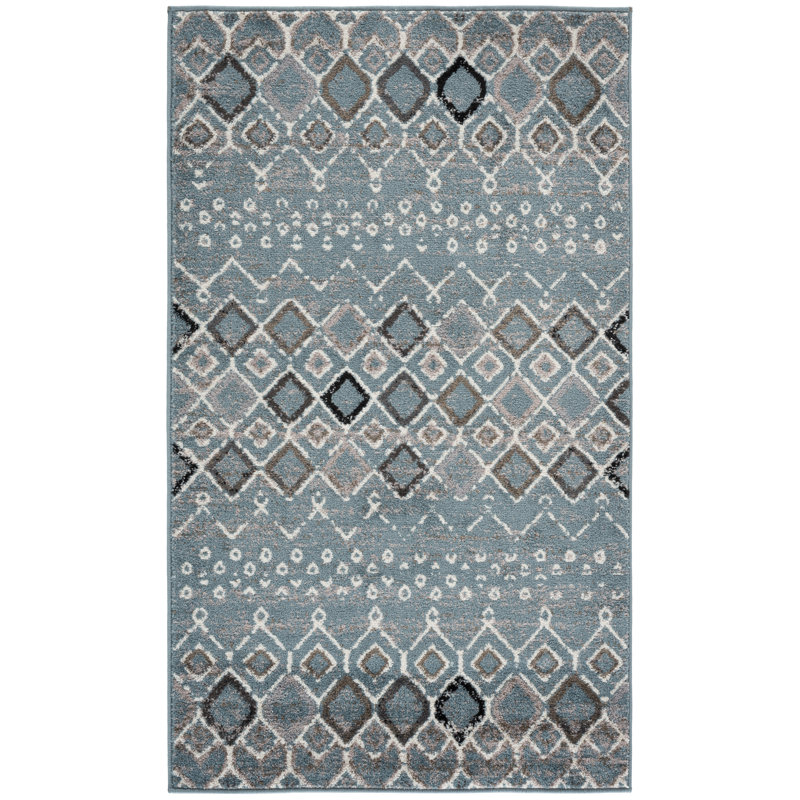Tapis performance à motif sud-ouest Aird, Blue/Ivory, Rectangle de 10 pi x 14 pi