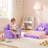 Kids Luxury Foil Printed Faux Rabbit Fur Princess Sofa,Purple Foldable Convertible Couch for Girls Bedroom & Playroom, Soft Foam Flip-Out Lounger Chair-268285212