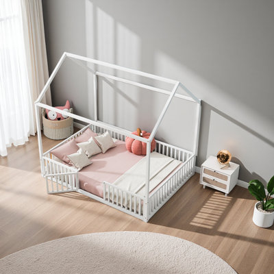 Metal House Bed With Fence And Door