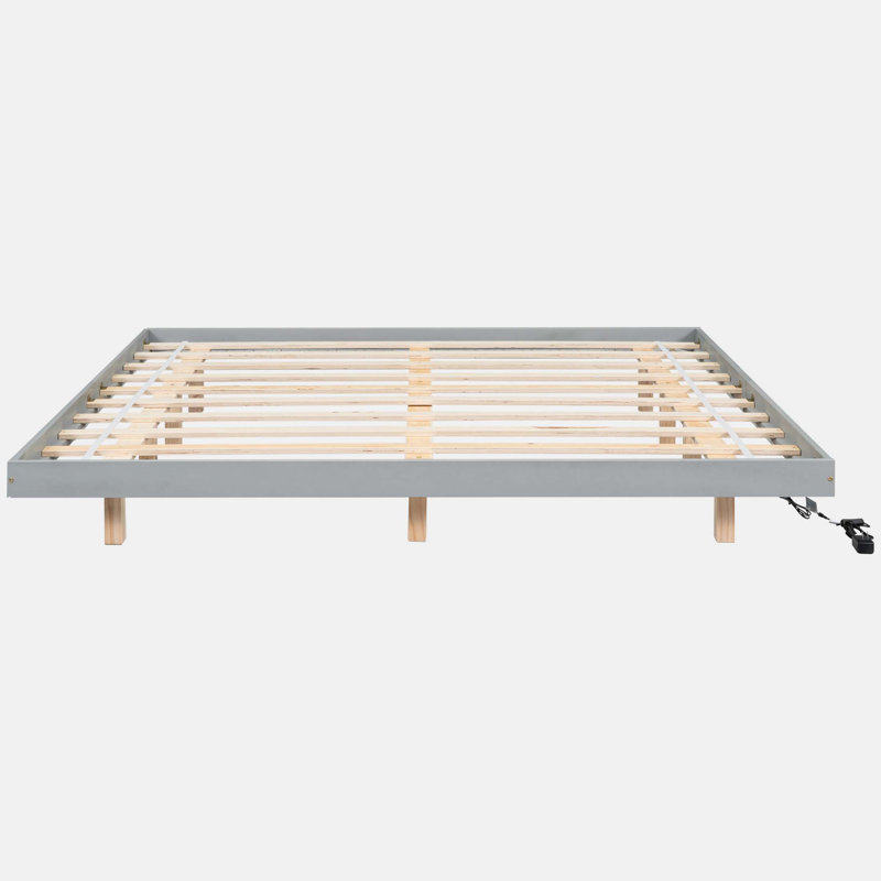 Floating Bed With LED Lights Underneath, Gray, King