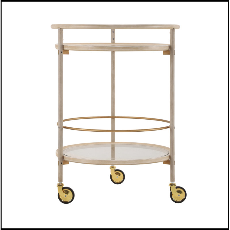 Rond rond avec tablettes en verre trempé, Blanc ancien