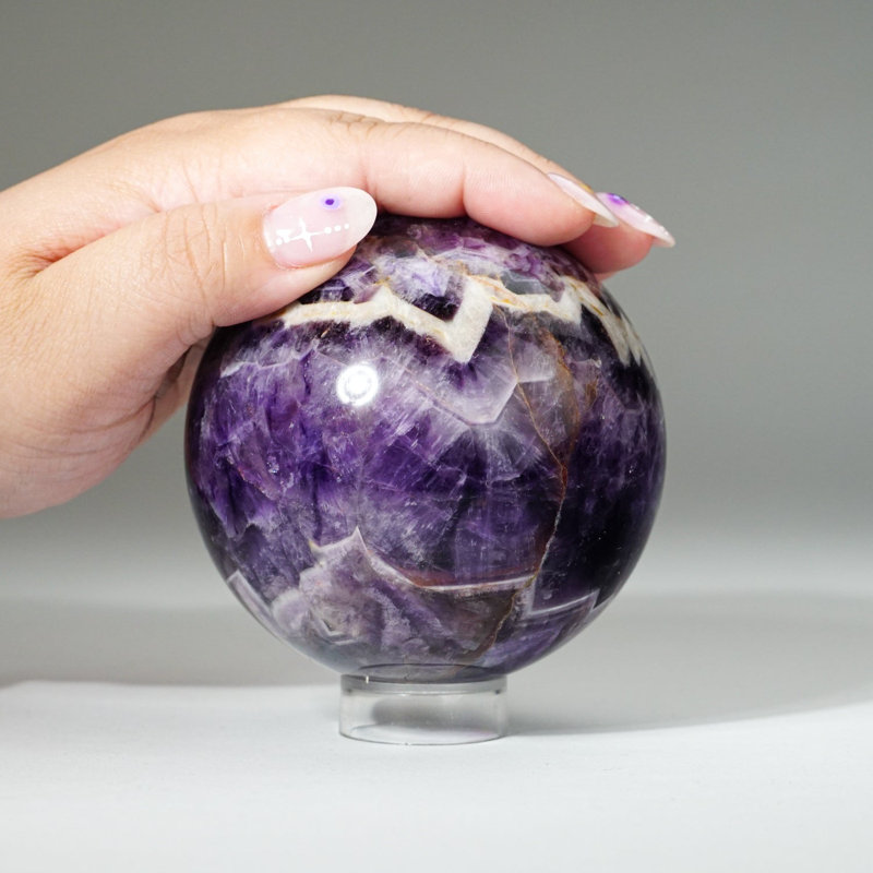 Polished Chevron Amethyst Sphere from Brazil, 3.5" H X 3.5'' W X 3.5'' D