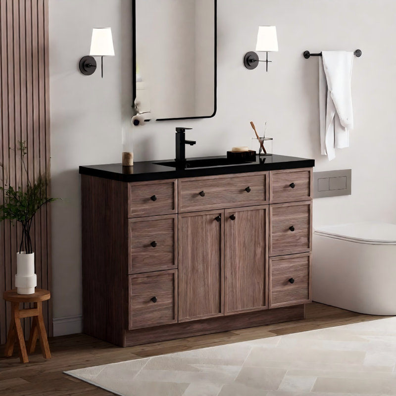48" Single Sink Bathroom Vanity Set With Resin Sink Top, Assembly Required, Dark Walnut