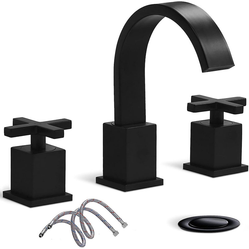 Widespread Bathroom Faucet with Drain Assembly, Matte Black