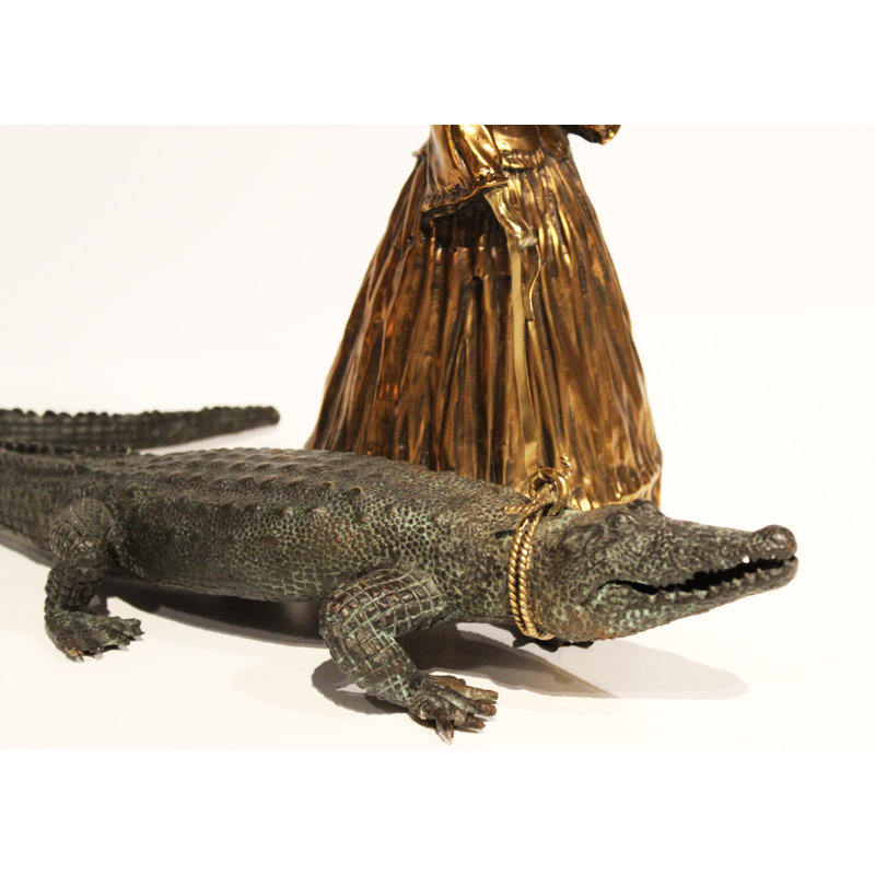 Victoria Brulee Finished Cast Brass Lady Walking Alligator Figurine