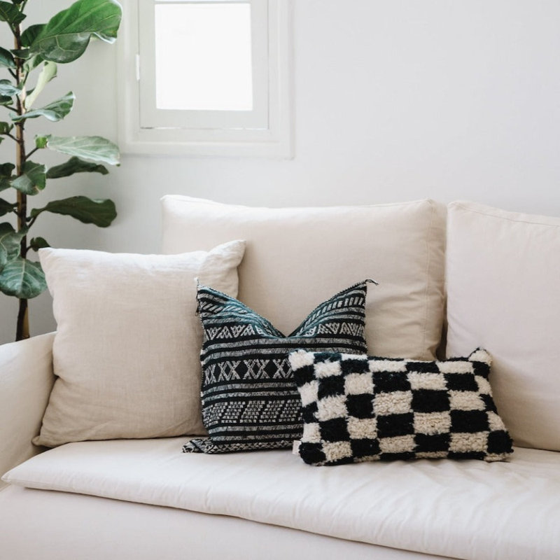 Desert Stripe Cactus Silk Pillow | Black
