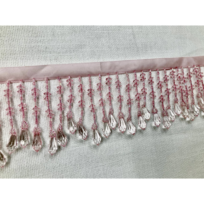 Light Blue Lucite Crystal Beaded Fringe 3" Width Trim Sold By The Yard, Pink