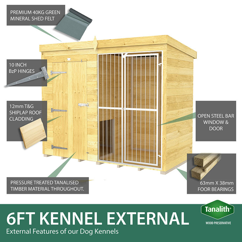 Dog Kennel and Run Full Height with Bars, 201cm H x 358cm W x 178cm D