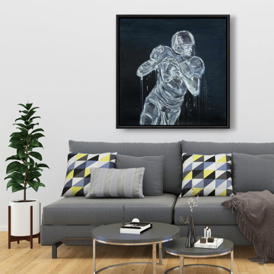 Joueur de football, toile bleue encadrée - Sports Home Decor
