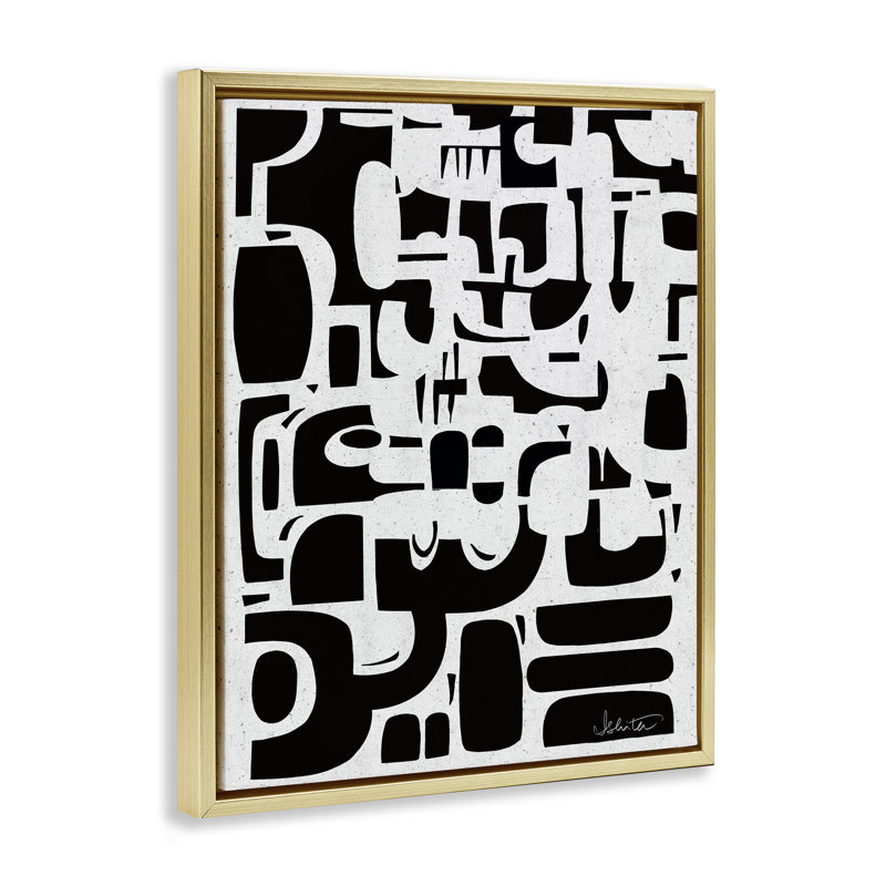 Cadre flottant noir à formes contemporaines, design par Ishita Banerjee, H 31 po x l 25 po, Cadre flottant métallique doré