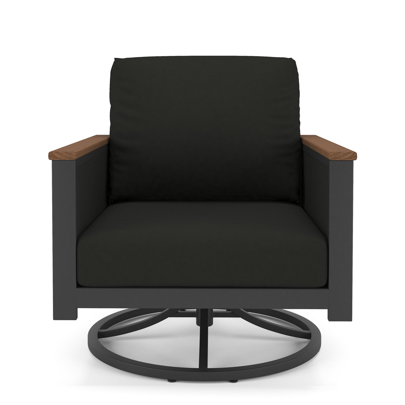 Stimson Sunbrella® Swivel Patio Rocking Chair, Canvas Black, Dark Gray/Brown