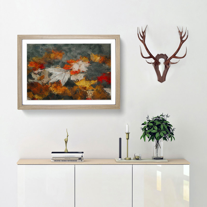 Leaves in Autumn in Abstract - Picture Frame Graphic Art Print, Oak Framed, 36cm H x 48cm W x 2cm D