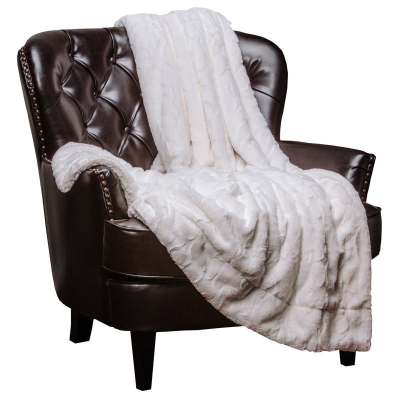 Couverture en fausse fourrure , Blanc, L 66 po x L 90 po